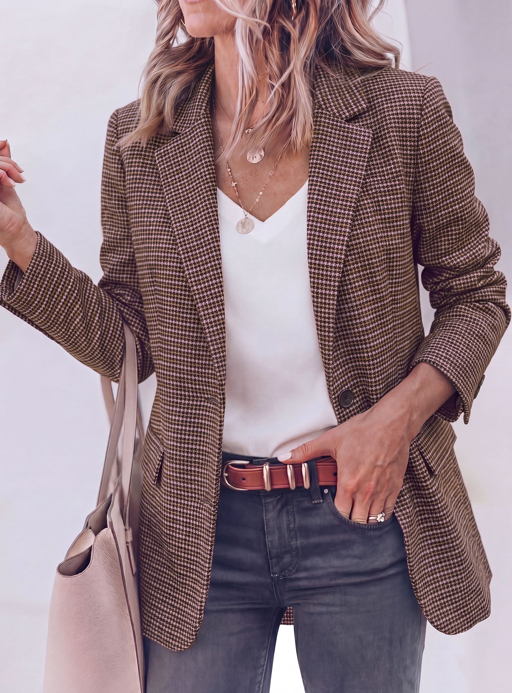PRETTYGARDEN Fall Blazers for Women Business Casual | Long Sleeve Plaid Houndstooth, Notch Lapel Pockets, Oversized Blazer Outerwear, Trendy Suit Jackets, 2026 Winter Work Outfits