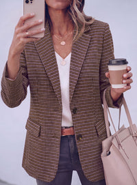 PRETTYGARDEN Fall Blazers for Women Business Casual | Long Sleeve Plaid Houndstooth, Notch Lapel Pockets, Oversized Blazer Outerwear, Trendy Suit Jackets, 2026 Winter Work Outfits