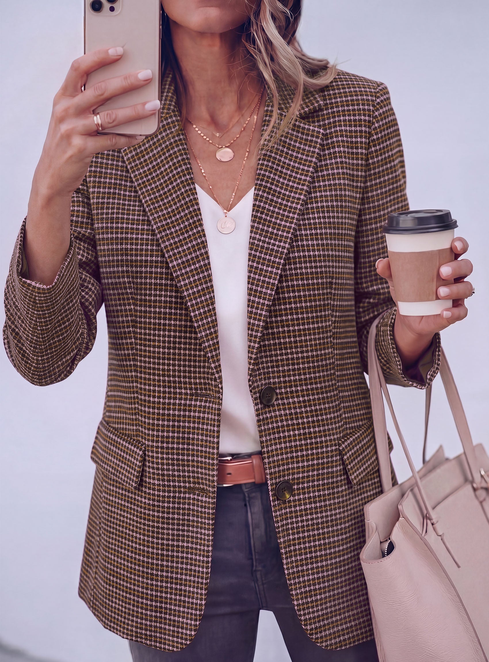 PRETTYGARDEN Fall Blazers for Women Business Casual | Long Sleeve Plaid Houndstooth, Notch Lapel Pockets, Oversized Blazer Outerwear, Trendy Suit Jackets, 2026 Winter Work Outfits