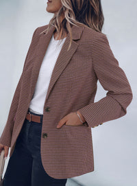 PRETTYGARDEN Fall Blazers for Women Business Casual | Long Sleeve Plaid Houndstooth, Notch Lapel Pockets, Oversized Blazer Outerwear, Trendy Suit Jackets, 2026 Winter Work Outfits