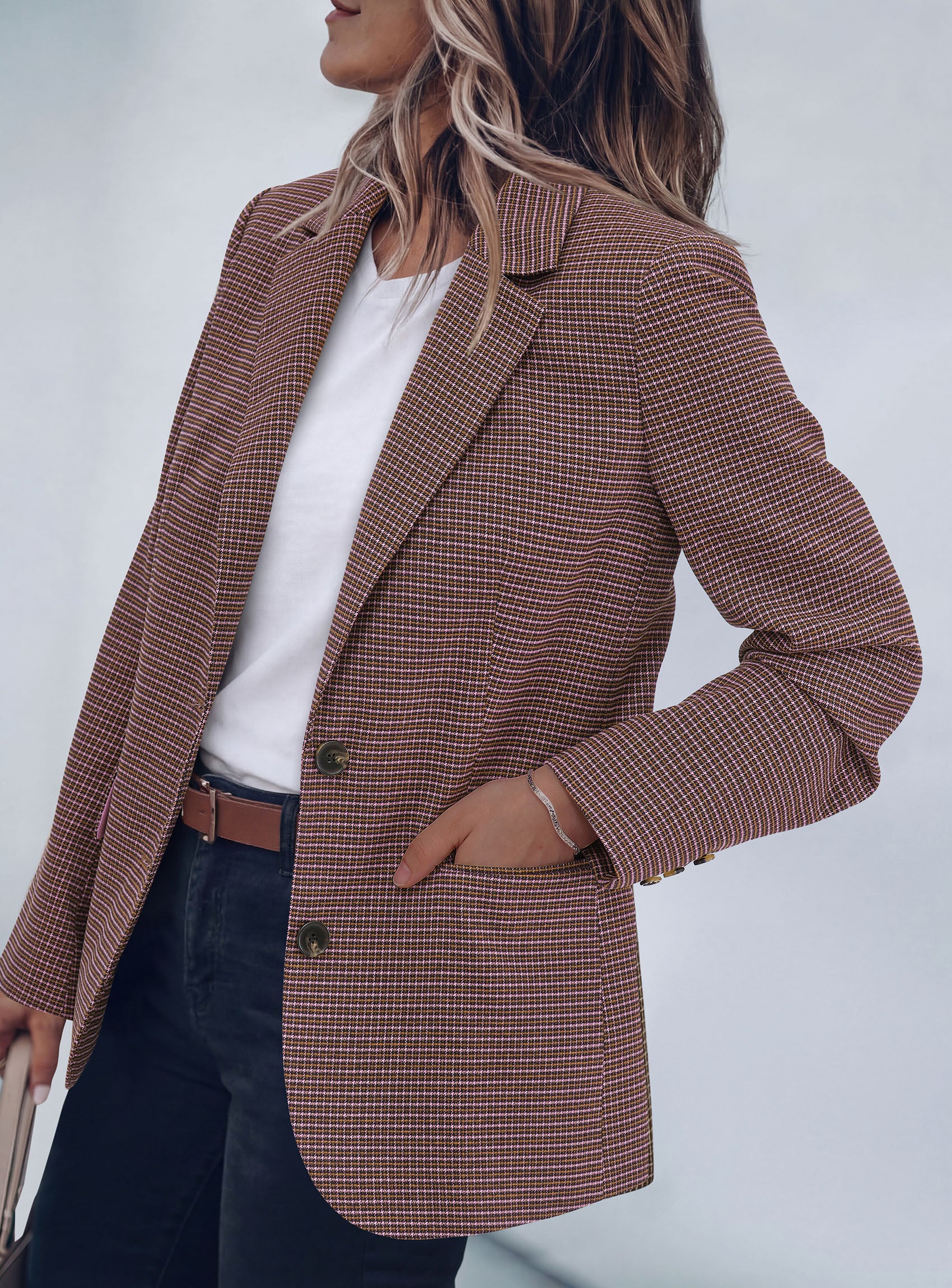 PRETTYGARDEN Fall Blazers for Women Business Casual | Long Sleeve Plaid Houndstooth, Notch Lapel Pockets, Oversized Blazer Outerwear, Trendy Suit Jackets, 2026 Winter Work Outfits