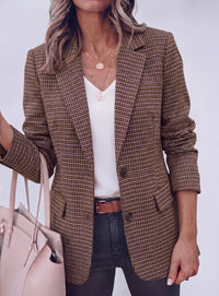 PRETTYGARDEN Fall Blazers for Women Business Casual | Long Sleeve Plaid Houndstooth, Notch Lapel Pockets, Oversized Blazer Outerwear, Trendy Suit Jackets, 2026 Winter Work Outfits