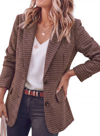 PRETTYGARDEN Fall Blazers for Women Business Casual | Long Sleeve Plaid Houndstooth, Notch Lapel Pockets, Oversized Blazer Outerwear, Trendy Suit Jackets, 2026 Winter Work Outfits