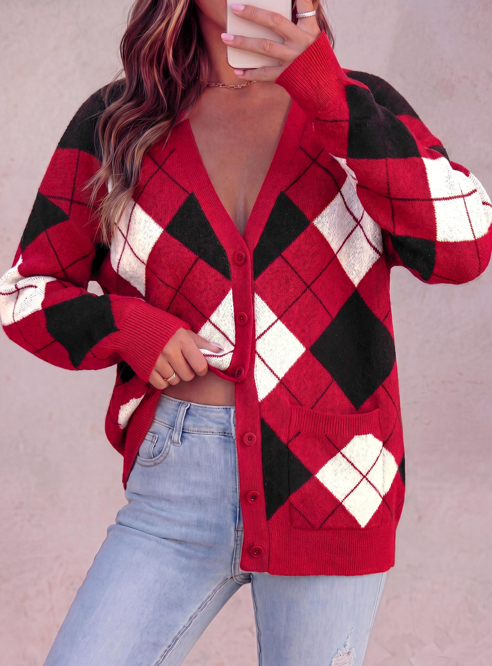 PRETTYGARDEN Women's Cardigan Argyle Winter Sweaters | Cozy Warm Chunky Knit, Long Sleeve V Neck, Color Block Plaid, Button Up Pocket,Trendy Fall Jackets, Holiday Going Out Outfits