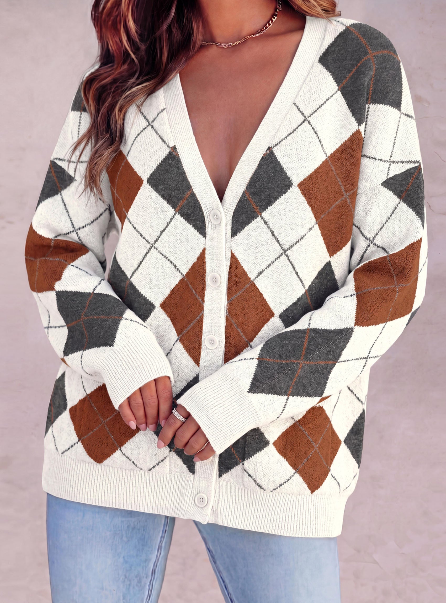 PRETTYGARDEN Women's Cardigan Argyle Winter Sweaters | Cozy Warm Chunky Knit, Long Sleeve V Neck, Color Block Plaid, Button Up Pocket,Trendy Fall Jackets, Holiday Going Out Outfits