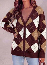 PRETTYGARDEN Women's Cardigan Argyle Winter Sweaters | Cozy Warm Chunky Knit, Long Sleeve V Neck, Color Block Plaid, Button Up Pocket,Trendy Fall Jackets, Holiday Going Out Outfits