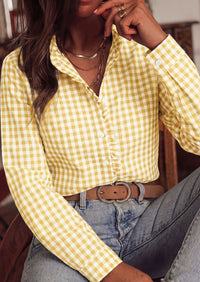 PRETTYGARDEN Womens Long Sleeve Button Down Shirts | Soft Cotton Fabric, Fashion Plaid Shirt, Basic Collared V Neck, Work Business Casual Blouses, 2026 Fall Trendy Outfits
