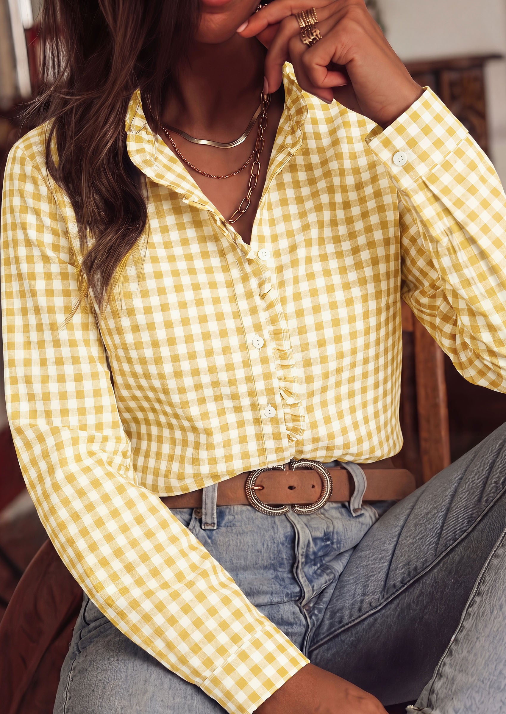 PRETTYGARDEN Womens Long Sleeve Button Down Shirts | Soft Cotton Fabric, Fashion Plaid Shirt, Basic Collared V Neck, Work Business Casual Blouses, 2026 Fall Trendy Outfits