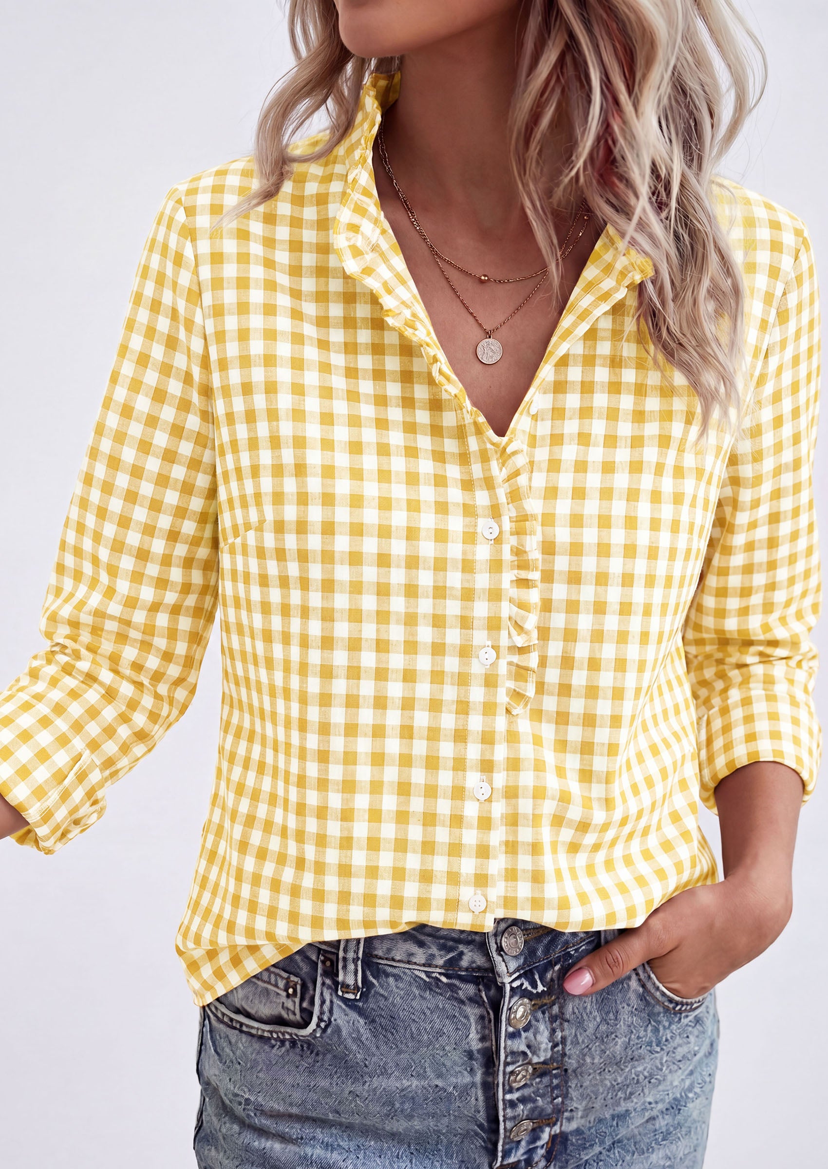 PRETTYGARDEN Womens Long Sleeve Button Down Shirts | Soft Cotton Fabric, Fashion Plaid Shirt, Basic Collared V Neck, Work Business Casual Blouses, 2026 Fall Trendy Outfits