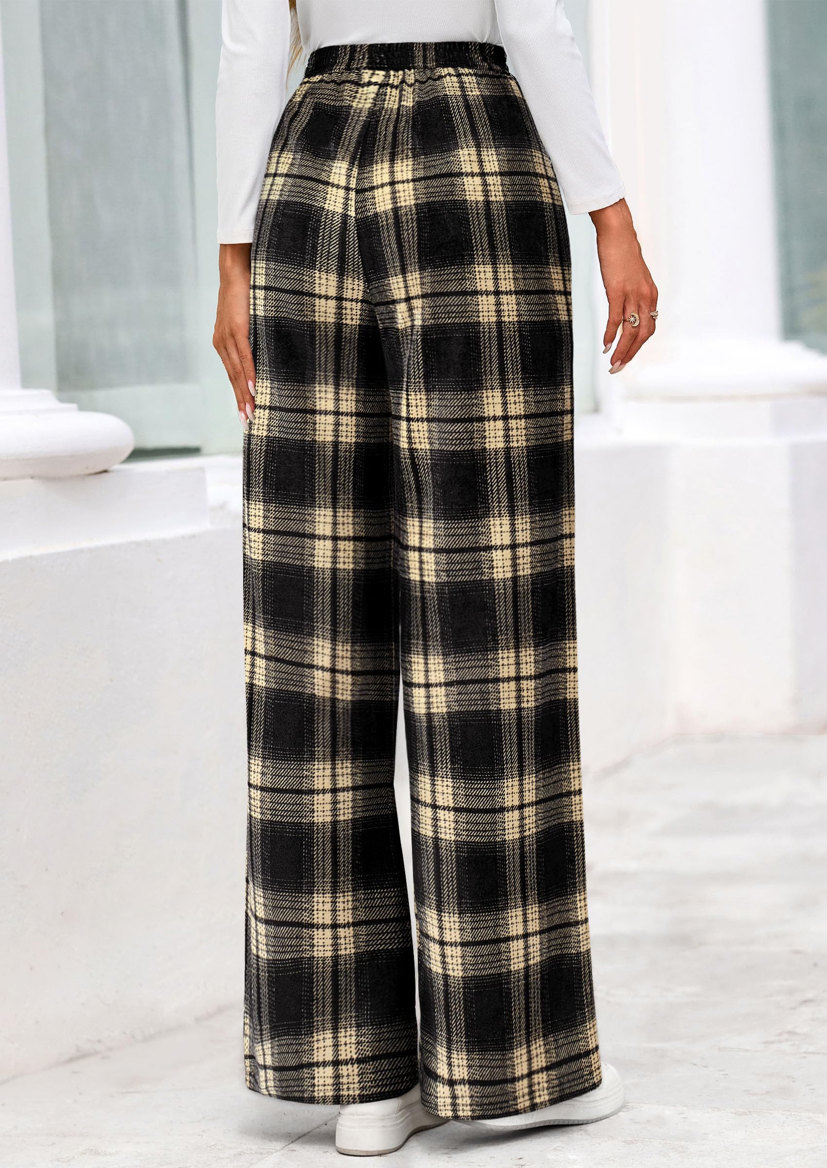 PRETTYGARDEN Casual Women's Pants Elastic Waist Palazzo Long Stretchy Wide Leg Trousers Knit Fall Outfits with Pockets PRETTYGARDEN