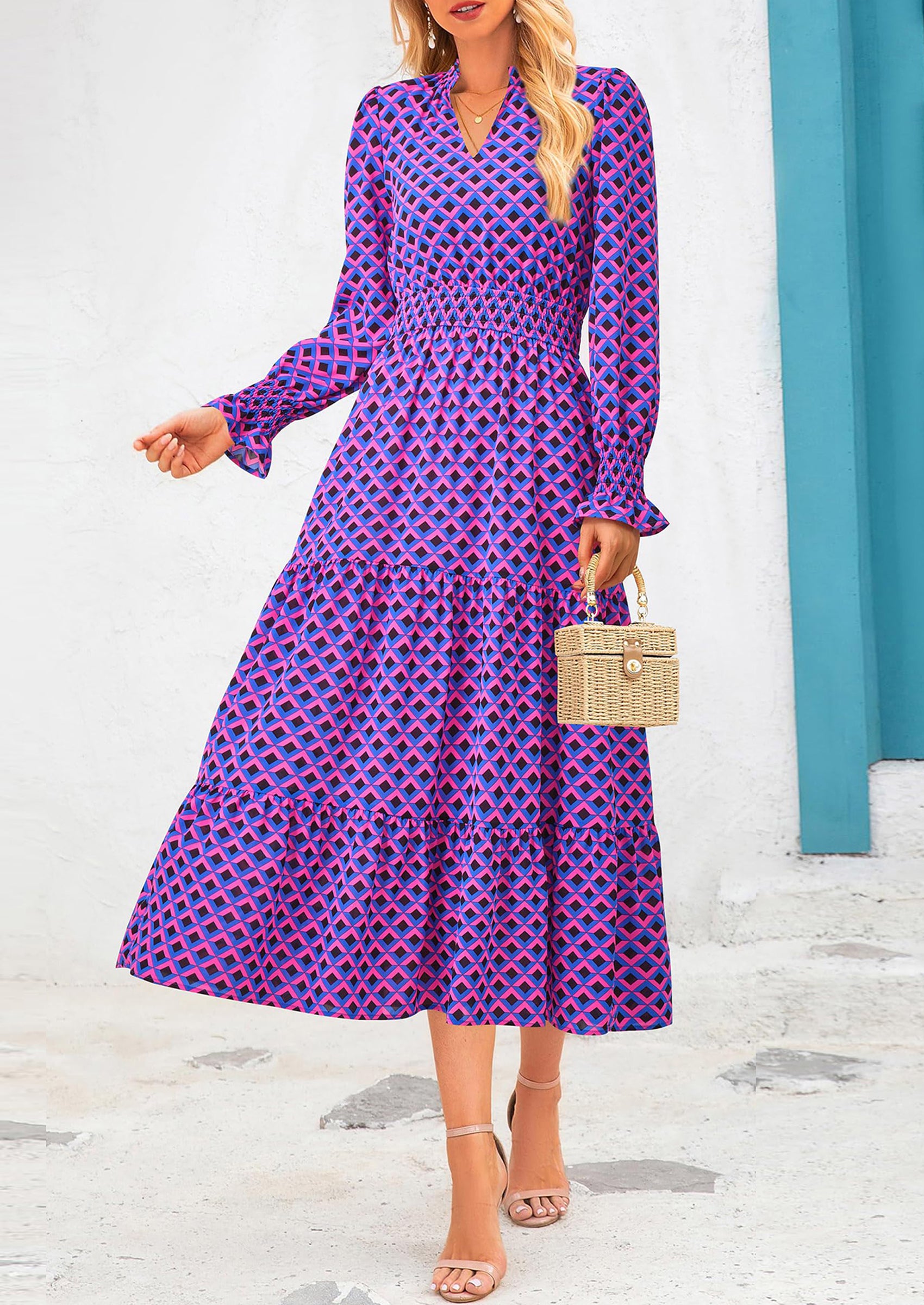 PRETTYGARDEN Women's Floral Maxi Dress Spring Long Sleeve V Neck Casual A Line Long Flowy Boho Party Dresses