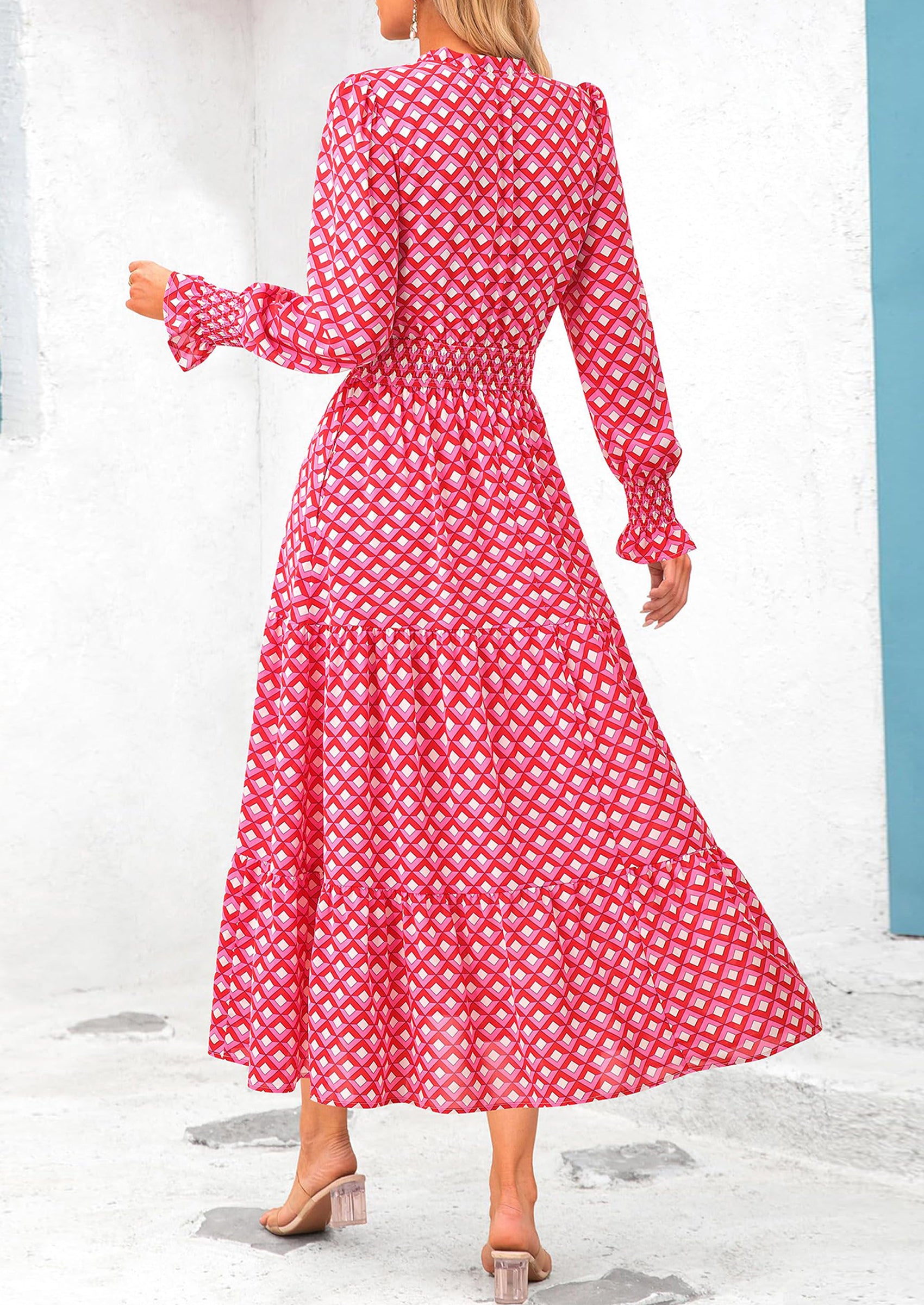 PRETTYGARDEN Women's Floral Maxi Dress Spring Long Sleeve V Neck Casual A Line Long Flowy Boho Party Dresses