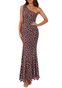 PRETTYGARDEN Womens Summer One Shoulder Maxi Dress Floral Sleeveless Bodycon Mesh Long Formal Wedding Guest Dresses PRETTYGARDEN