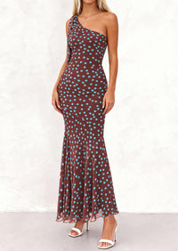 PRETTYGARDEN Womens Summer One Shoulder Maxi Dress Floral Sleeveless Bodycon Mesh Long Formal Wedding Guest Dresses PRETTYGARDEN