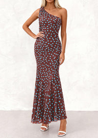 PRETTYGARDEN Womens Summer One Shoulder Maxi Dress Floral Sleeveless Bodycon Mesh Long Formal Wedding Guest Dresses PRETTYGARDEN