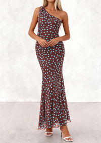 PRETTYGARDEN Womens Summer One Shoulder Maxi Dress Floral Sleeveless Bodycon Mesh Long Formal Wedding Guest Dresses PRETTYGARDEN