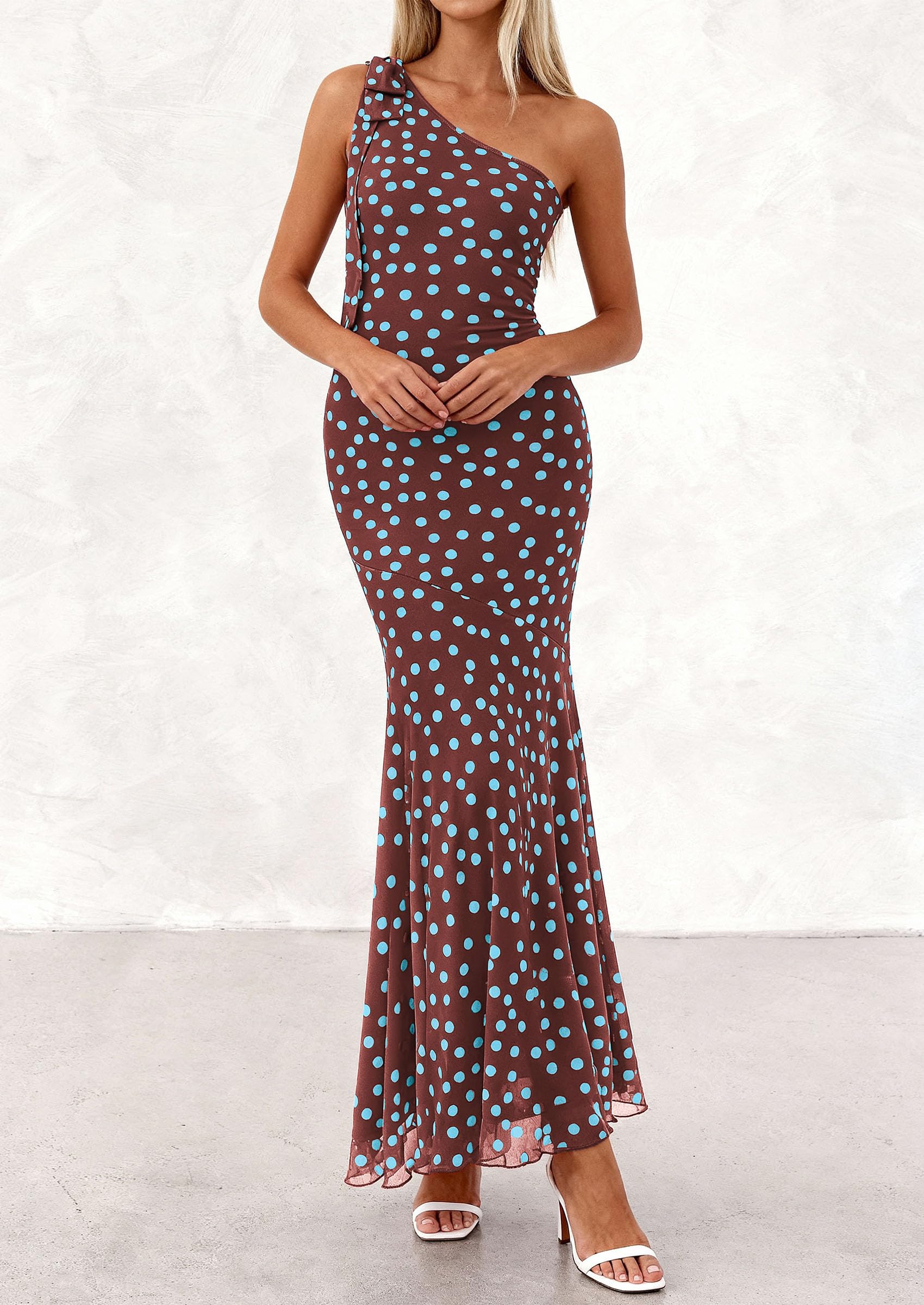 PRETTYGARDEN Womens Summer One Shoulder Maxi Dress Floral Sleeveless Bodycon Mesh Long Formal Wedding Guest Dresses PRETTYGARDEN