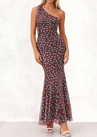 PRETTYGARDEN Womens Summer One Shoulder Maxi Dress Floral Sleeveless Bodycon Mesh Long Formal Wedding Guest Dresses PRETTYGARDEN