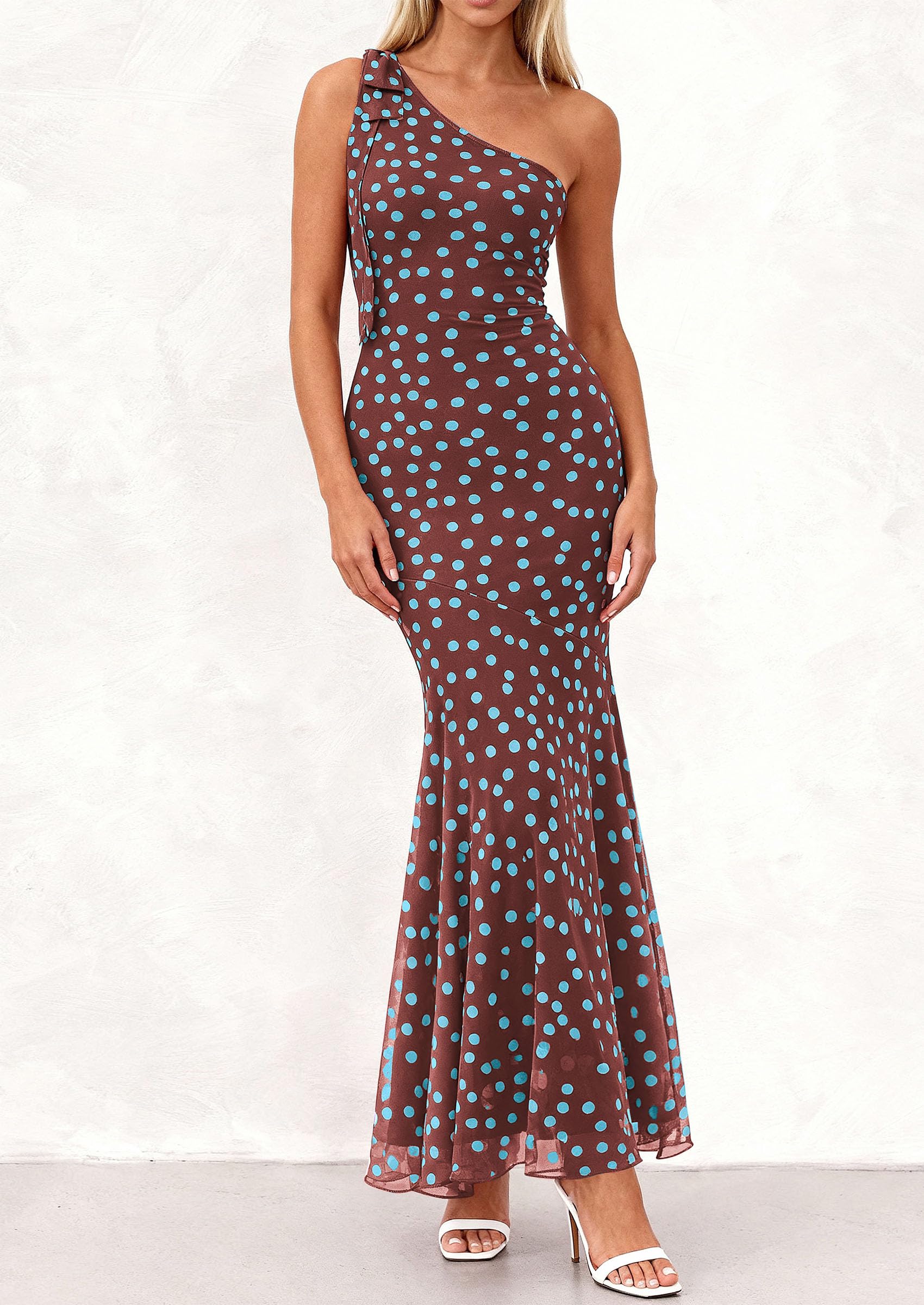 PRETTYGARDEN Womens Summer One Shoulder Maxi Dress Floral Sleeveless Bodycon Mesh Long Formal Wedding Guest Dresses PRETTYGARDEN