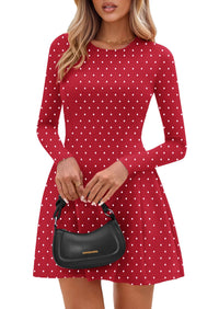 PRETTYGARDEN Long Sleeve Mini Dress for Women Fall Crewneck Knit Pleated Babydoll A Line Soft Casual Short Party Dresses PRETTYGARDEN