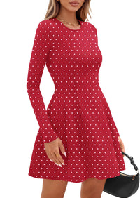 PRETTYGARDEN Long Sleeve Mini Dress for Women Fall Crewneck Knit Pleated Babydoll A Line Soft Casual Short Party Dresses PRETTYGARDEN