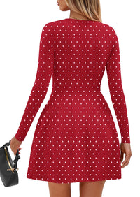 PRETTYGARDEN Long Sleeve Mini Dress for Women Fall Crewneck Knit Pleated Babydoll A Line Soft Casual Short Party Dresses PRETTYGARDEN