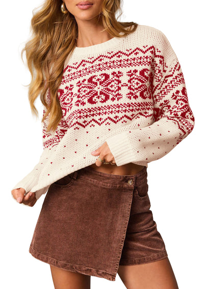 PRETTYGARDEN Women's Fair Isle Oversized Sweater | Relaxed Fit, Soft Cozy Knit, Long Sleeve Pullover, Crew Neck, Going Out Tops, Fall Holiday Outfits, Winter Fashion Clothing