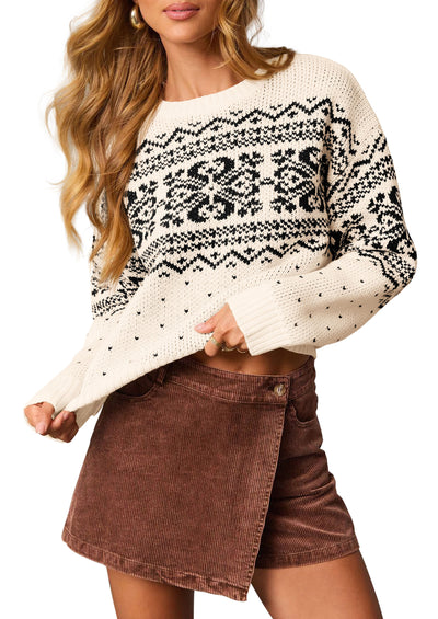 PRETTYGARDEN Women's Fair Isle Oversized Sweater | Relaxed Fit, Soft Cozy Knit, Long Sleeve Pullover, Crew Neck, Going Out Tops, Fall Holiday Outfits, Winter Fashion Clothing