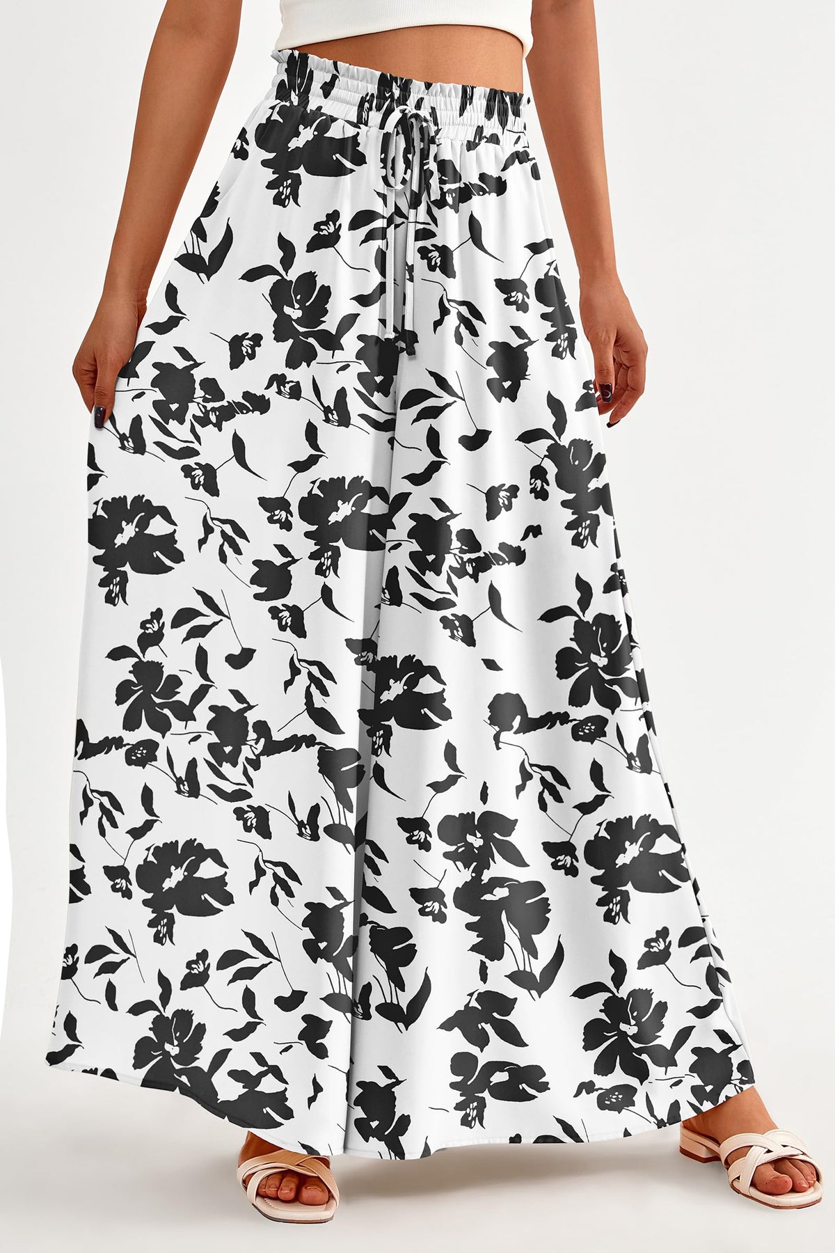 Wide Leg High Waisted Flowy Pockets Palazzo Pants