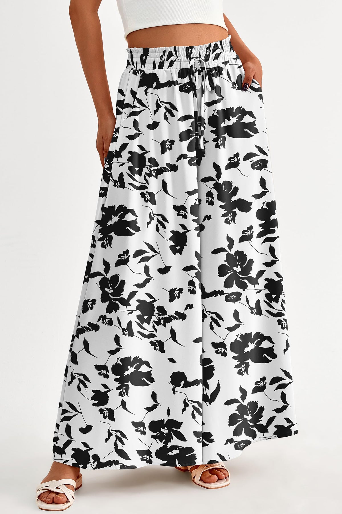 Summer Wide Leg High Waisted Flowy Pockets Palazzo Pants