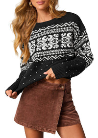 PRETTYGARDEN Women's Fair Isle Oversized Sweater | Relaxed Fit, Soft Cozy Knit, Long Sleeve Pullover, Crew Neck, Going Out Tops, Fall Holiday Outfits, Winter Fashion Clothing