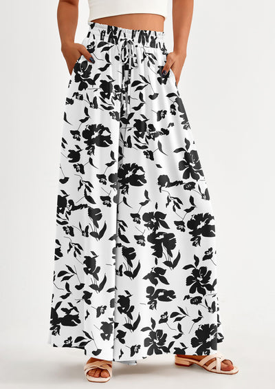 PRETTYGARDEN Women's Summer Wide Leg Palazzo Pants High Waisted Flowy Pockets Trendy Casual Lounge Boho Beach Trousers