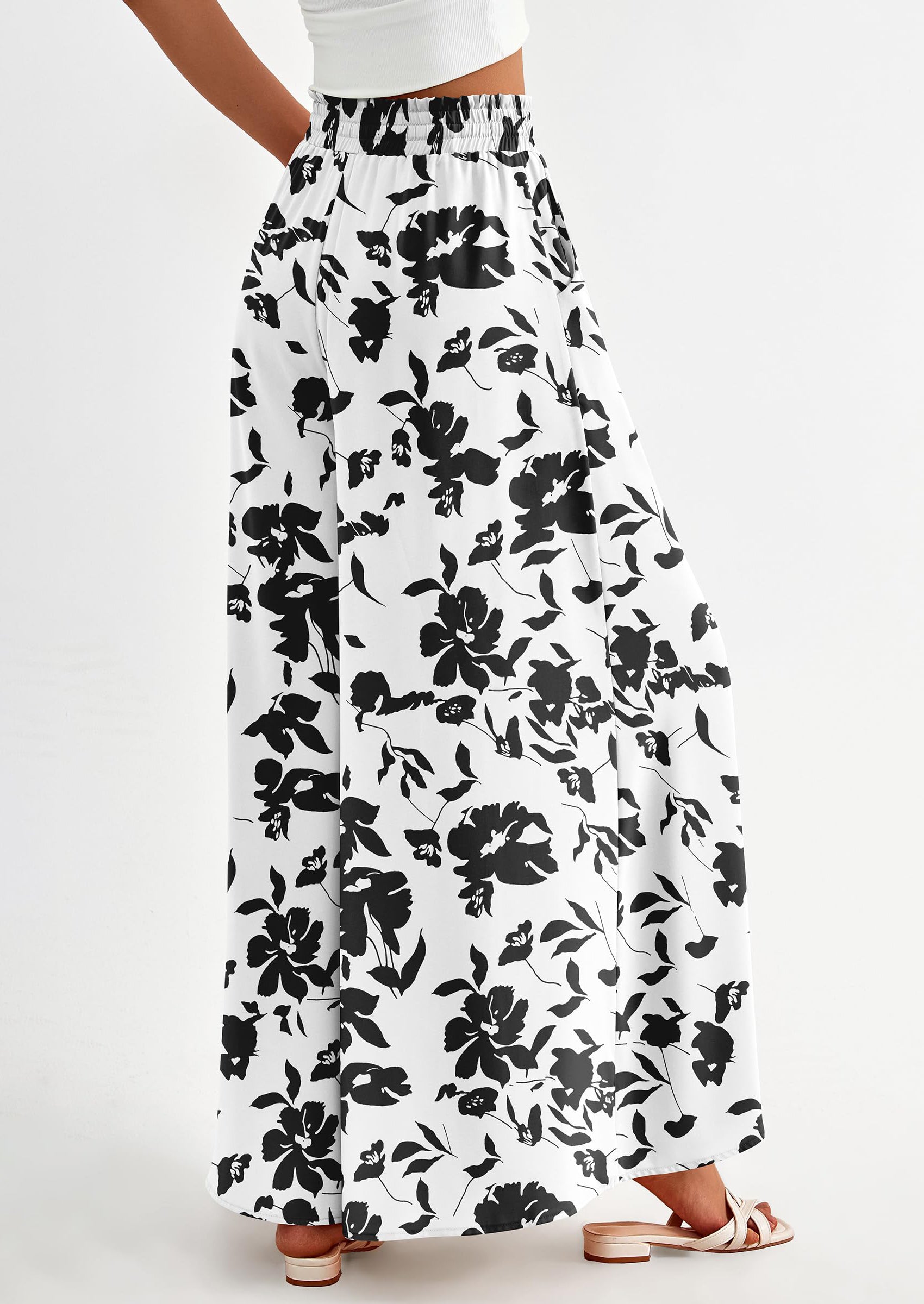 PRETTYGARDEN Women's Summer Wide Leg Palazzo Pants High Waisted Flowy Pockets Trendy Casual Lounge Boho Beach Trousers