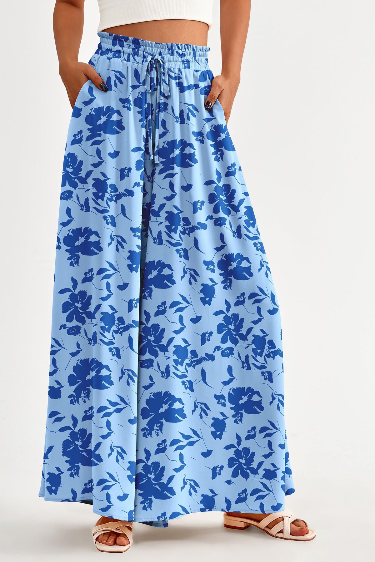 Wide Leg High Waisted Flowy Pockets Palazzo Pants