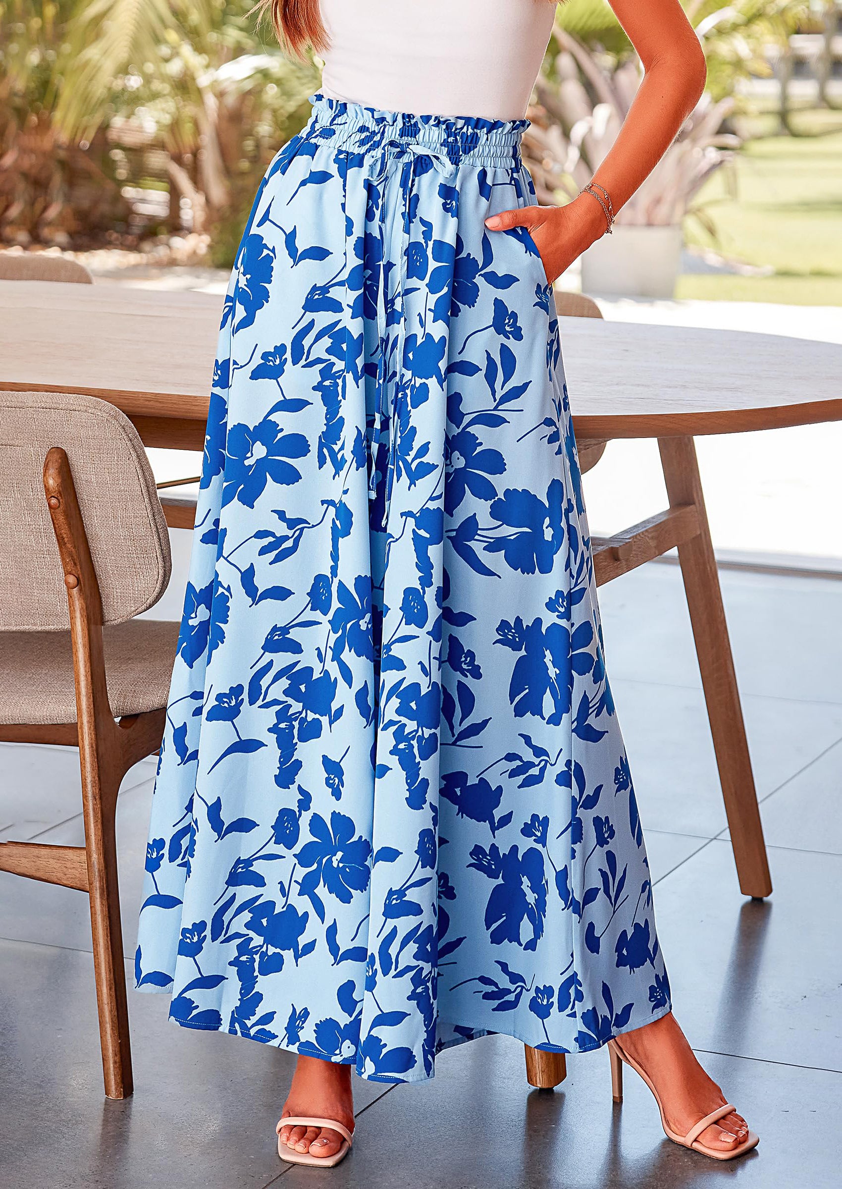 PRETTYGARDEN Women's Summer Wide Leg Palazzo Pants High Waisted Flowy Pockets Trendy Casual Lounge Boho Beach Trousers