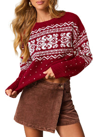 PRETTYGARDEN Women's Fair Isle Oversized Sweater | Relaxed Fit, Soft Cozy Knit, Long Sleeve Pullover, Crew Neck, Going Out Tops, Fall Holiday Outfits, Winter Fashion Clothing