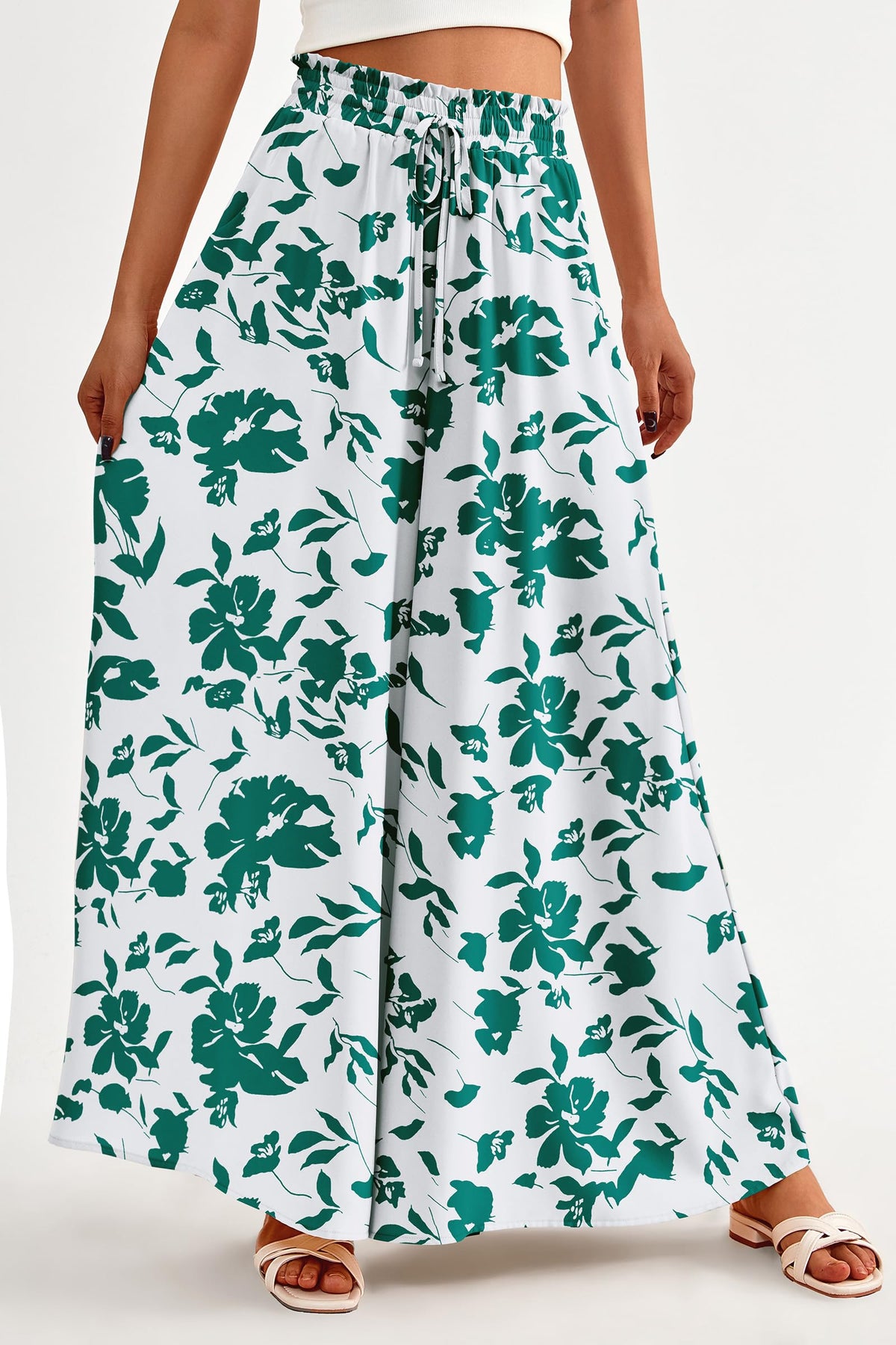 Wide Leg High Waisted Flowy Pockets Palazzo Pants