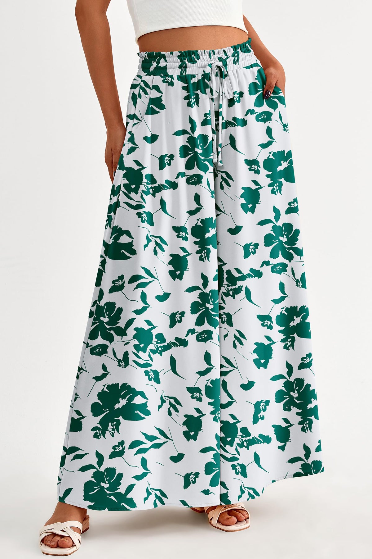 Summer Wide Leg High Waisted Flowy Pockets Palazzo Pants