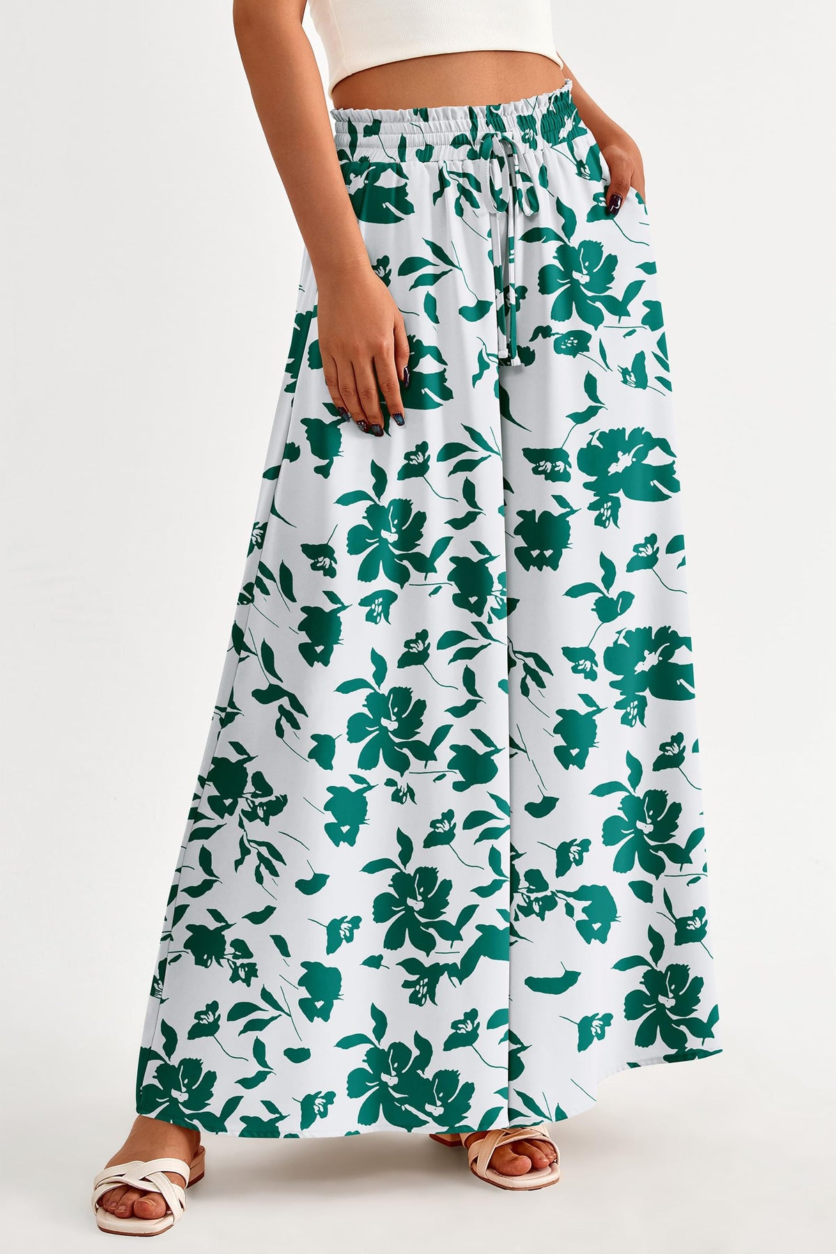 Wide Leg High Waisted Flowy Pockets Palazzo Pants