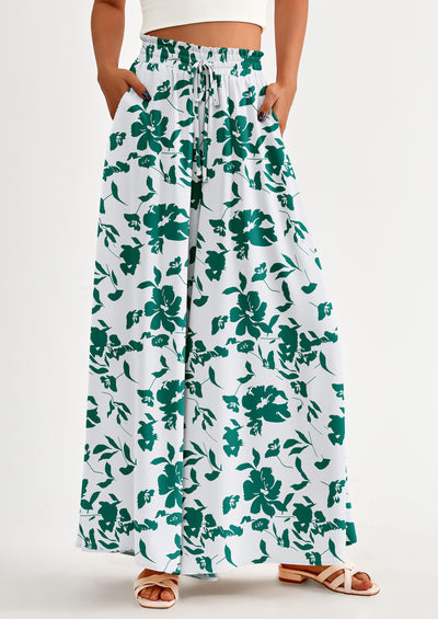 PRETTYGARDEN Women's Summer Wide Leg Palazzo Pants High Waisted Flowy Pockets Trendy Casual Lounge Boho Beach Trousers