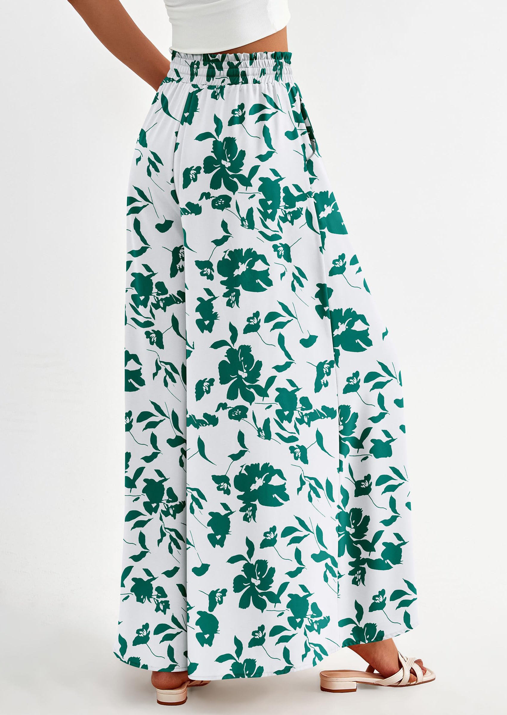 PRETTYGARDEN Women's Summer Wide Leg Palazzo Pants High Waisted Flowy Pockets Trendy Casual Lounge Boho Beach Trousers