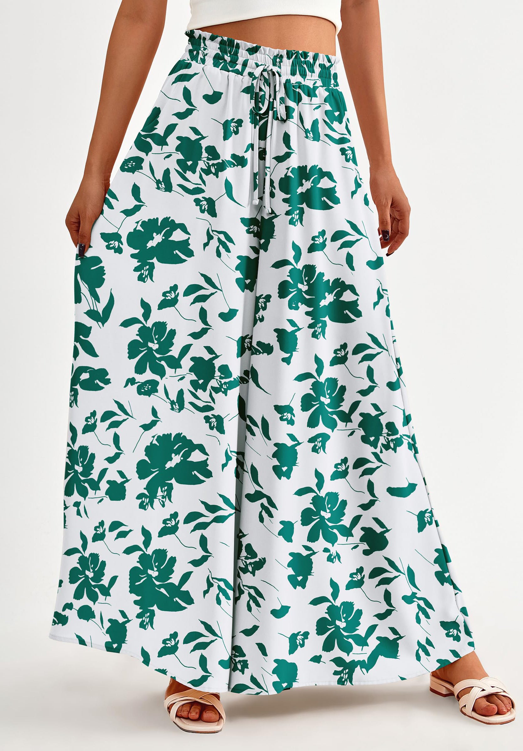 PRETTYGARDEN Women's Summer Wide Leg Palazzo Pants High Waisted Flowy Pockets Trendy Casual Lounge Boho Beach Trousers