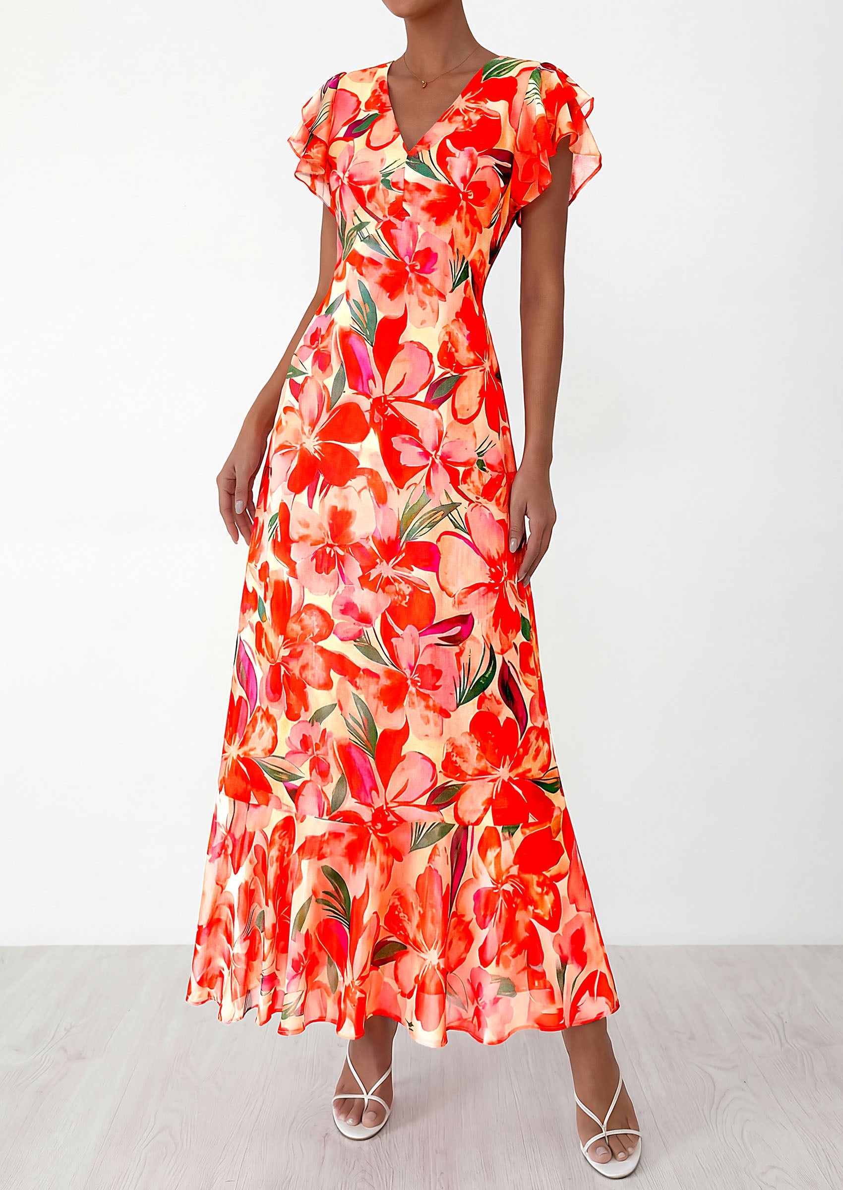 PRETTYGARDEN Wedding Guest Dresses for Women 2026 Spring Summer Short Sleeve Ruffle V Neck Floral Flowy Beach Maxi Long Dress PRETTYGARDEN