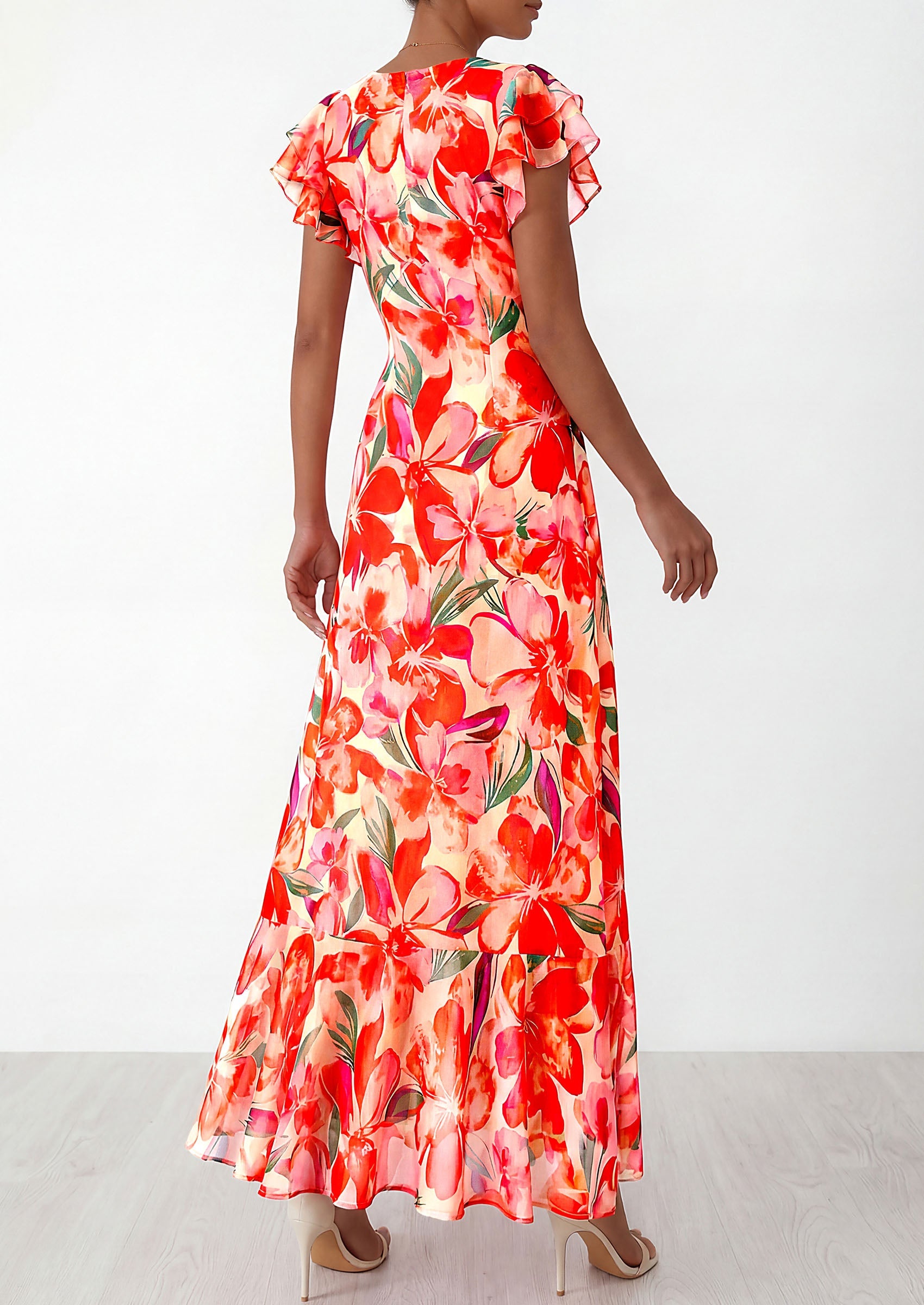 PRETTYGARDEN Wedding Guest Dresses for Women 2026 Spring Summer Short Sleeve Ruffle V Neck Floral Flowy Beach Maxi Long Dress PRETTYGARDEN