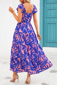 Cap Sleeve V Neck Smocked Beach Maxi Dresses