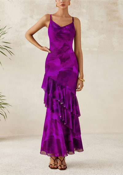 PRETTYGARDEN Maxi Dresses for Women Floral Beach Sundress Spaghetti Strap Tiered Wedding Guest Long Dress