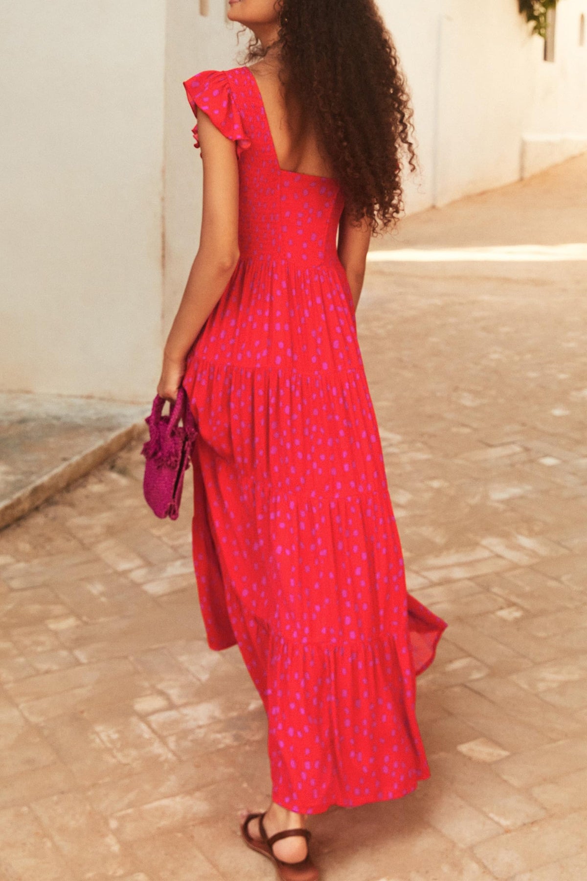 Cap Sleeve V Neck Smocked Beach Maxi Dresses