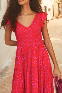 Cap Sleeve V Neck Smocked Beach Sundress