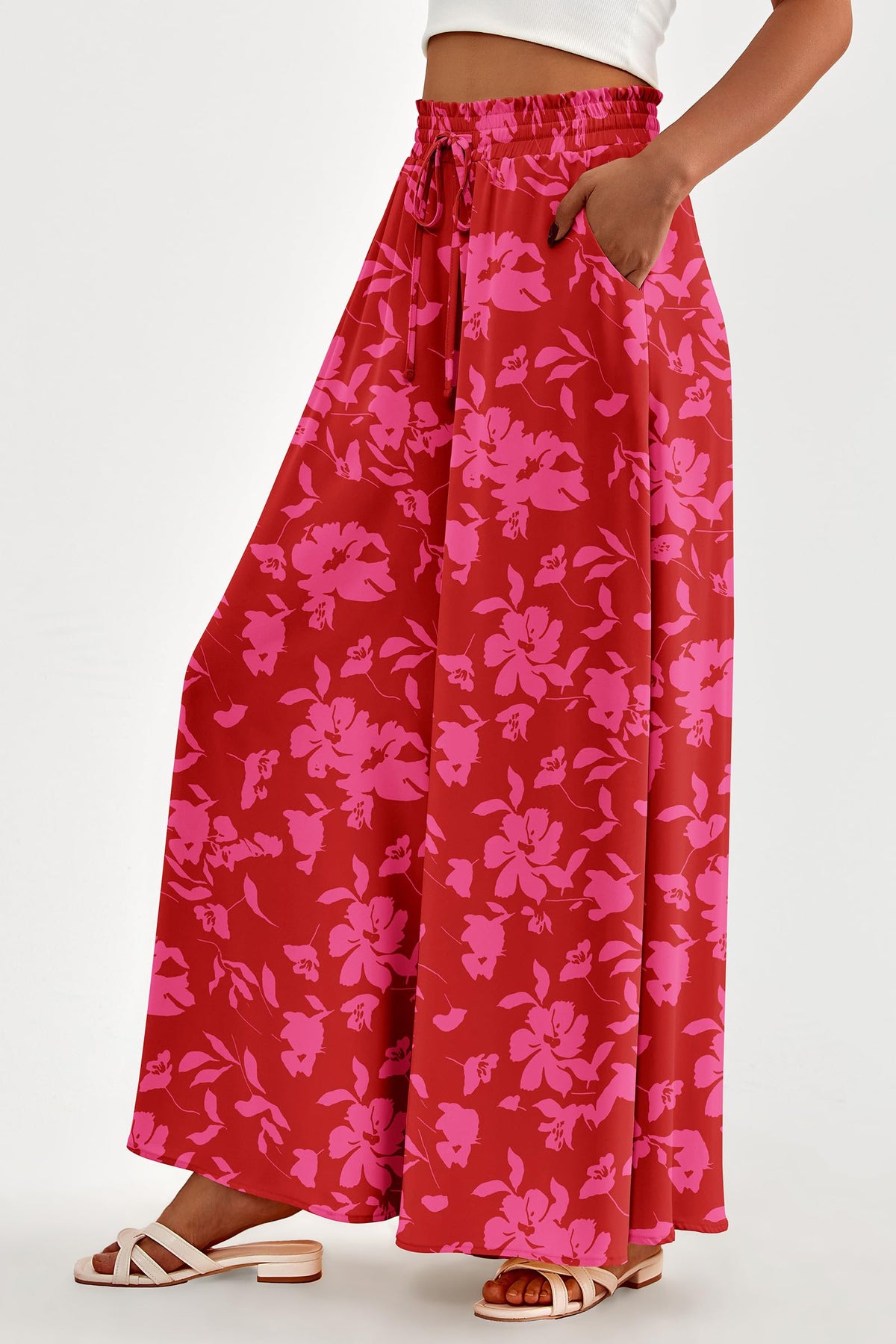 Wide Leg High Waisted Flowy Pockets Palazzo Pants