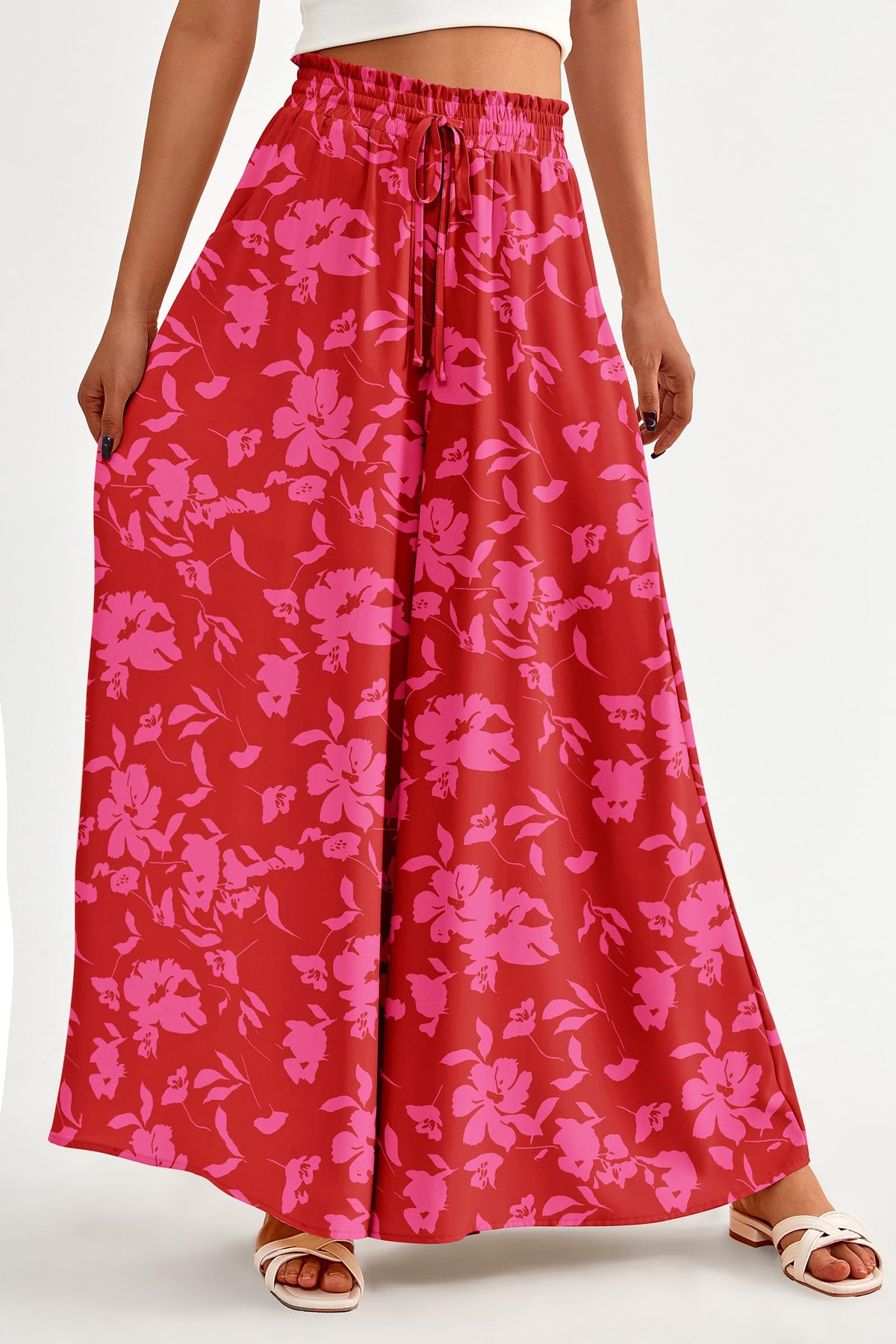 Wide Leg High Waisted Flowy Pockets Palazzo Pants